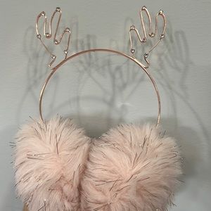 Girls Pink Reindeer Earmuffs